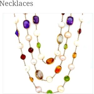 18K 50" Opera Length Multicolor Gemstone Pearl Nec